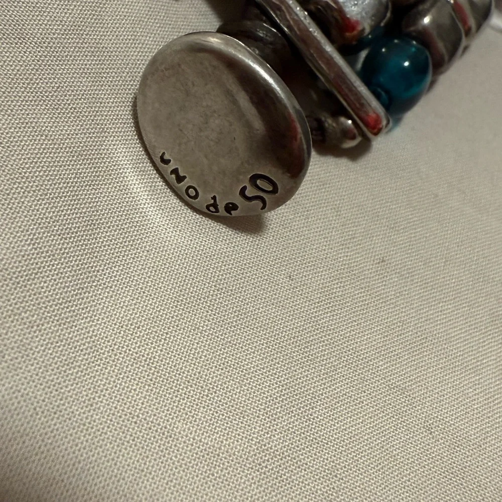 UNO de 50 Silver Beaded Bracelet with Blue and Green Accents and leather. - Picture 5 of 12